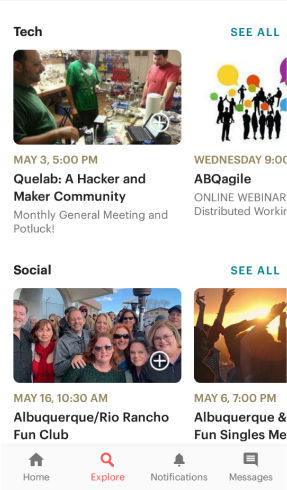 Meetup's events screenshot