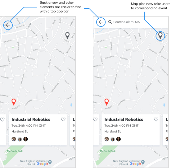 Before and after images of changes to map view